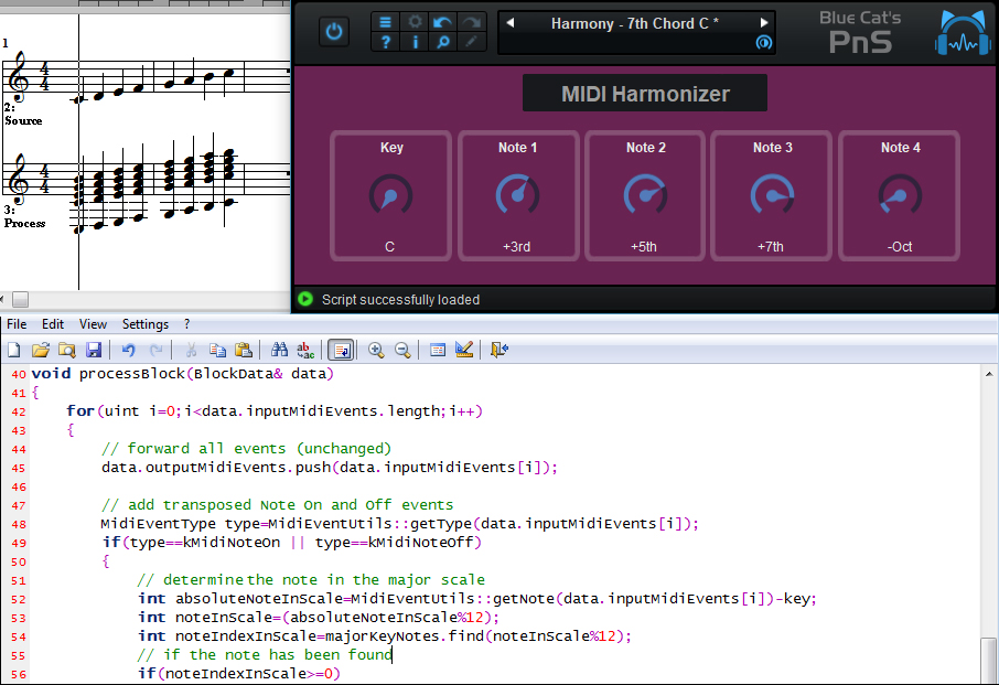 Blue Cat's Plug'n Script 3.0 MIDI Processing User Interface