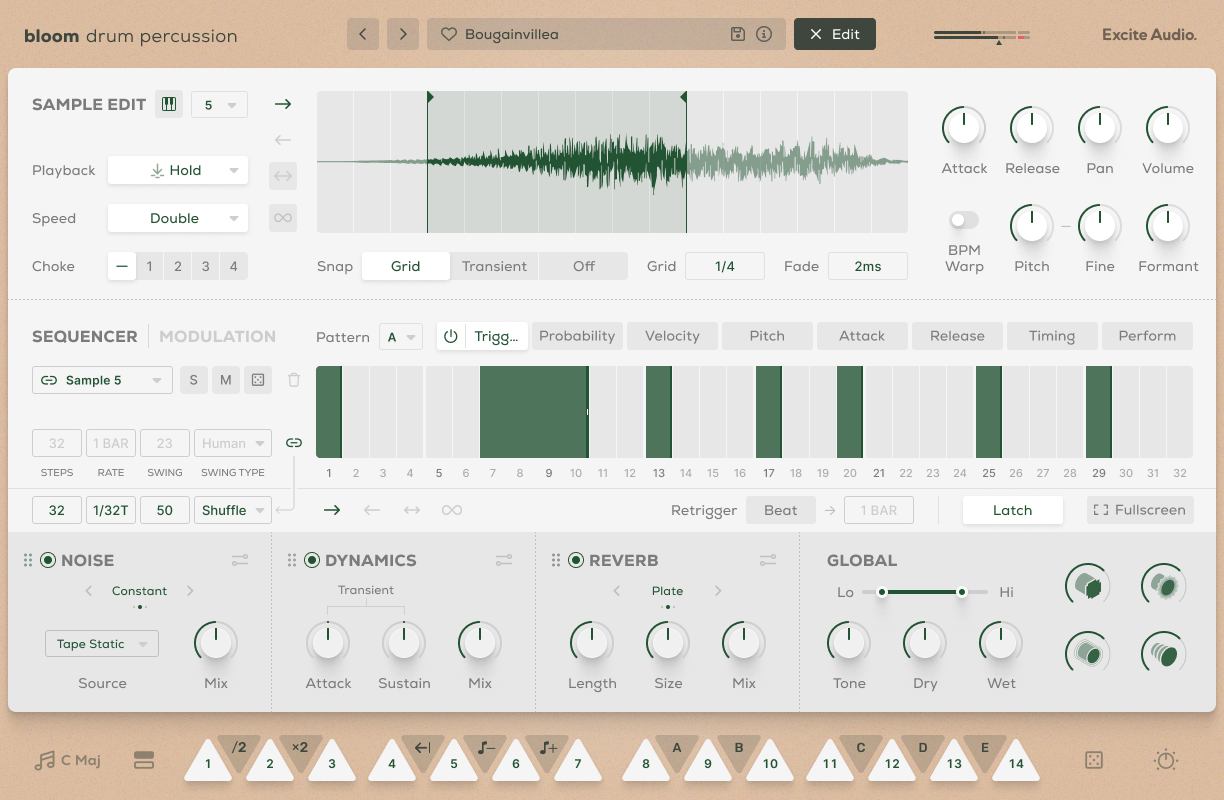 Bloom Drum Percussion - Edit Page Sequencer (Trigger Tab)