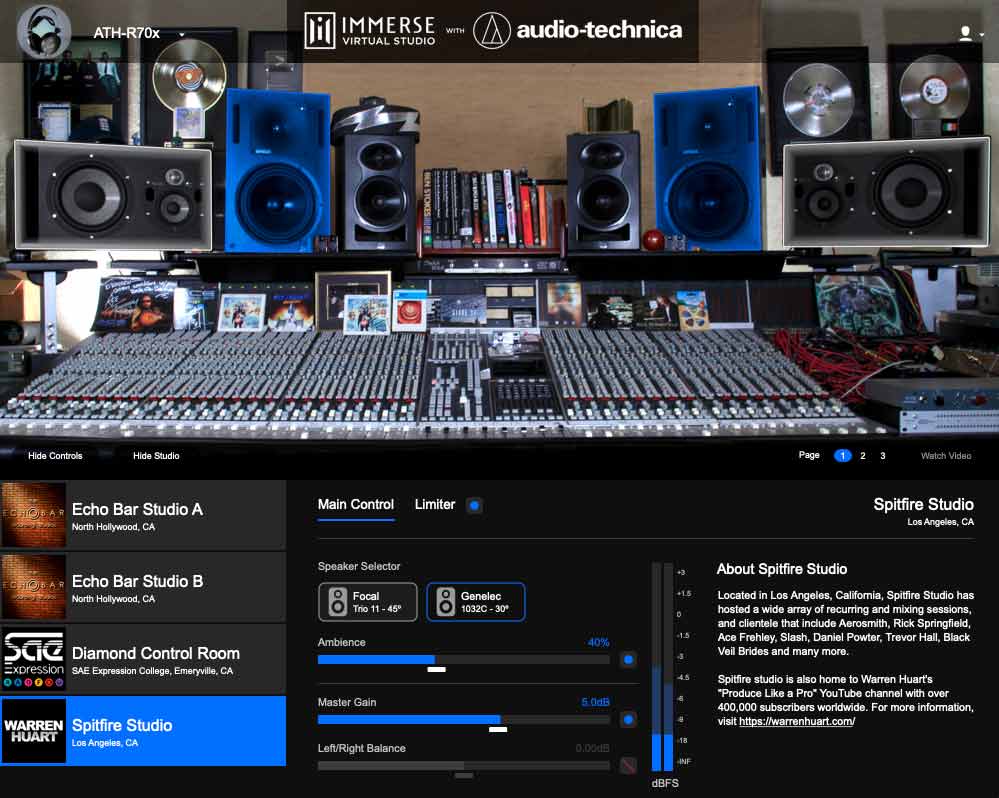 EmbodyVR Immerse Virtual Studio Audio-Technica  - GUI 3