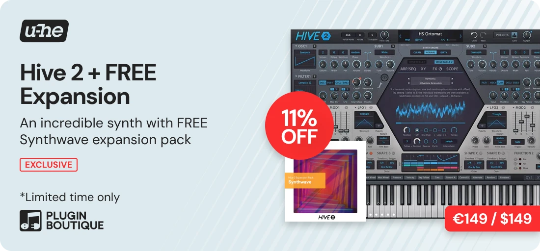 u-he Hive 2 + FREE Synthwave Expansion Sale (Exclusive)