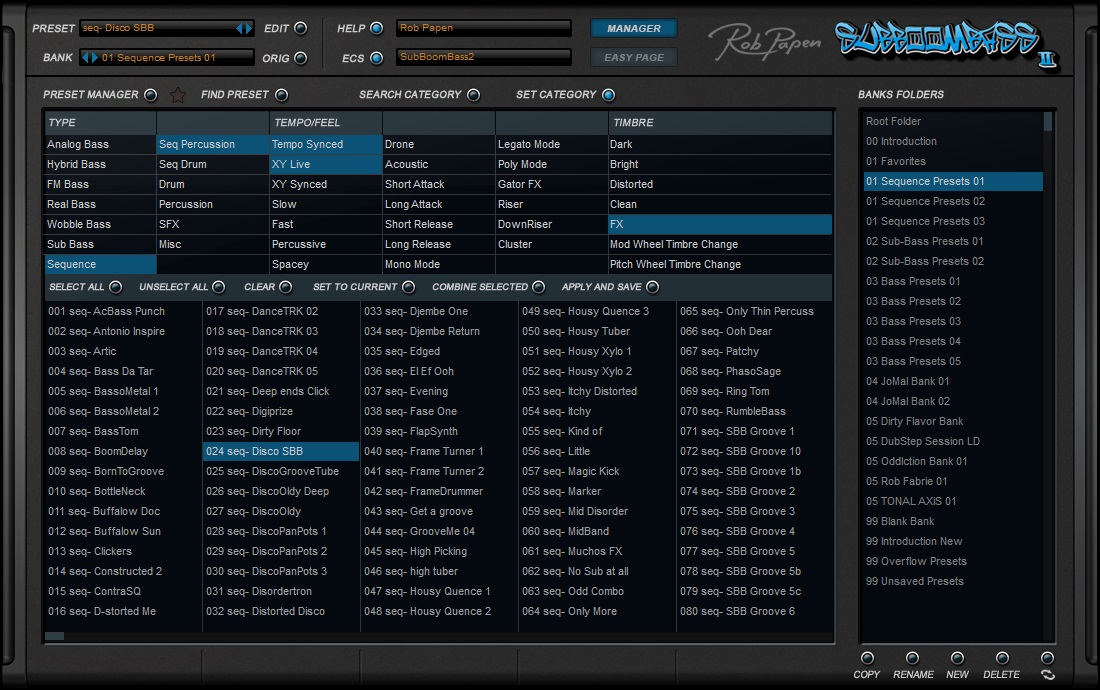 SubBoomBass 2 User Interface (Set Category Window)