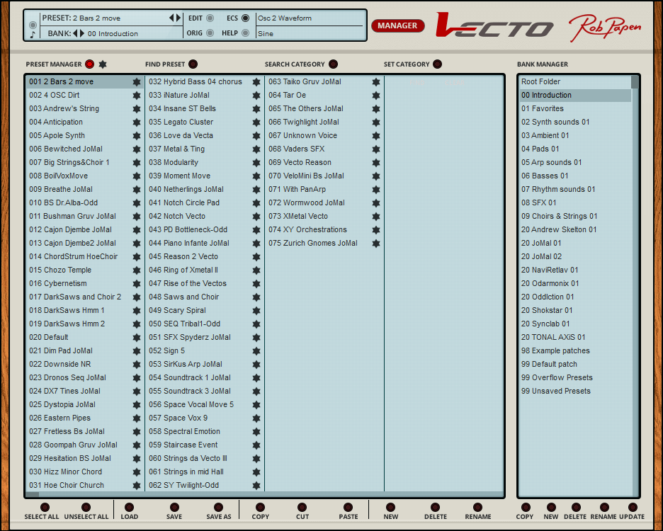 Vecto - User Interface (Bank Manager - Presets)