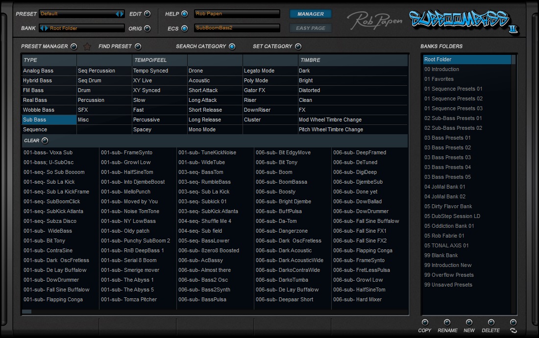 SubBoomBass 2 User Interface (Manager Search Category Window)