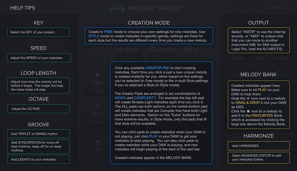 EVAbeat Melody Sauce 2 - Help Tips Main GUI