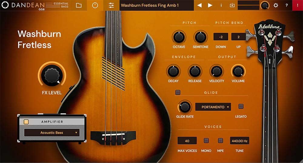 Tracktion Dan Dean Essential Bass - Washburn Fretless UI