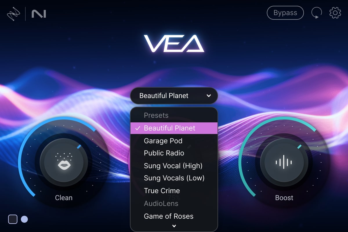 iZotope VEA - Dark UI Menu