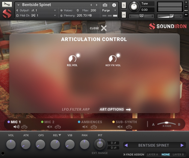 Soundiron Bentside Spinet - UI - Options View