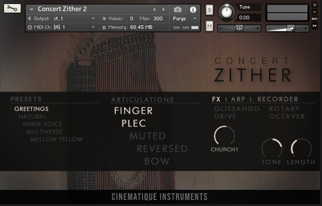 Cinematique Instruments Concert Zither 2 - Main GUI