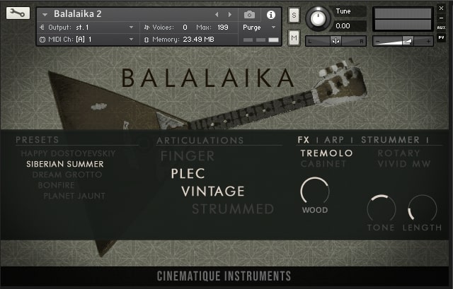Cinematique Instruments Balalaika - Main GUI