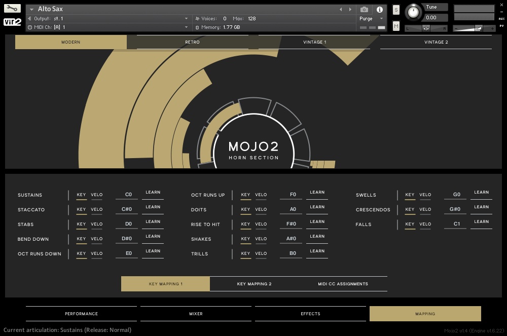 Mojo 2: Horn Section - User Interface (Key Mapping 1)