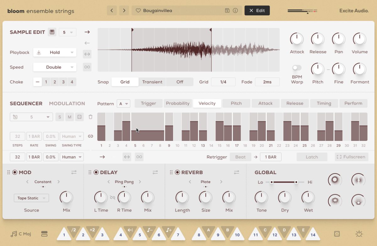 Bloom Ensemble Strings - Edit Page Sequencer (Velocity Tab)