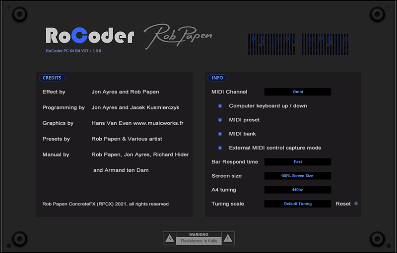 Rob Papen RoCoder - Back Panel UI