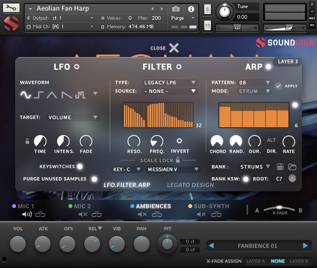 Soundiron Aeolian Fan Harp - UI - Strum View