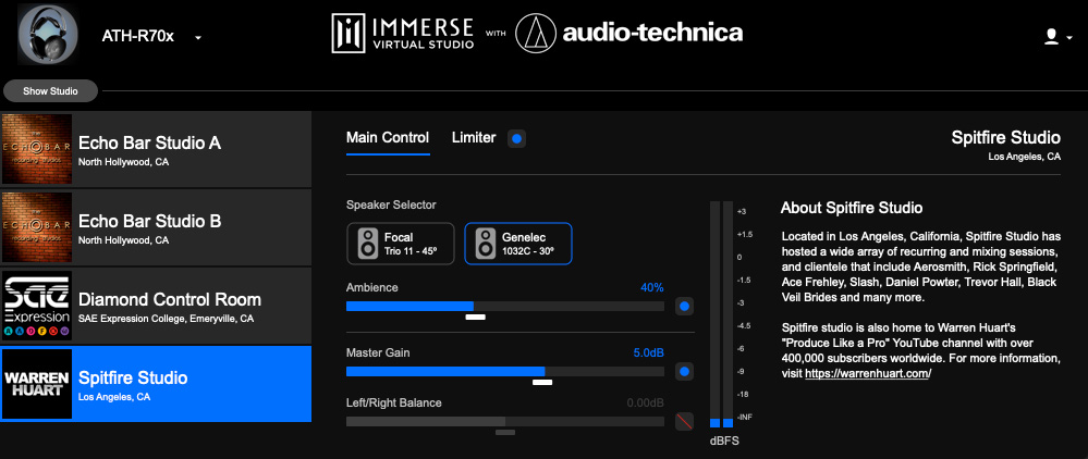 EmbodyVR Immerse Virtual Studio Audio-Technica  - GUI 4
