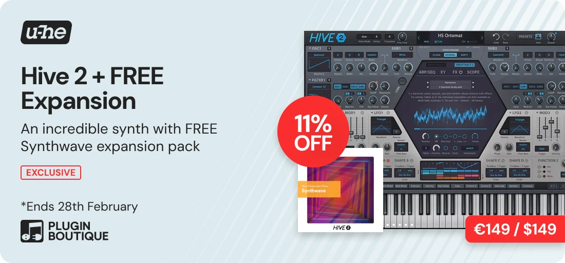 u-he Hive 2 + FREE Synthwave Expansion Sale (Exclusive)