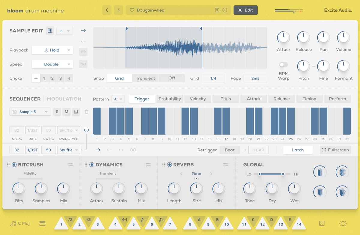 Bloom Drum Machine - Edit Page Sequencer (Trigger Tab)