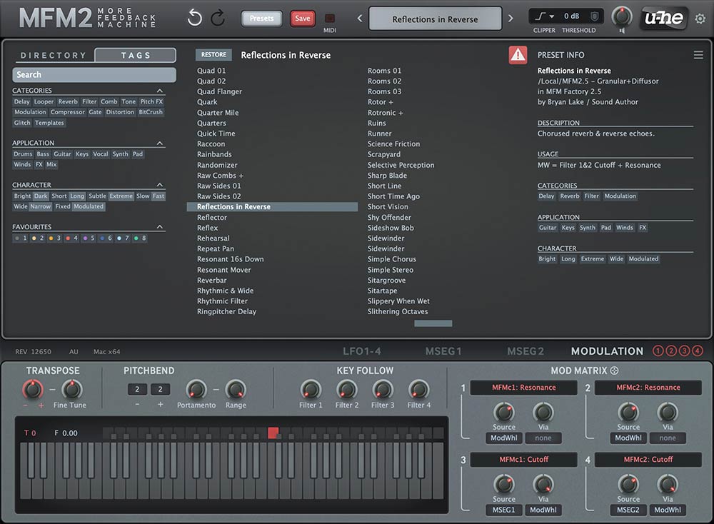 u-he MFM2 - Preset Browser Interface