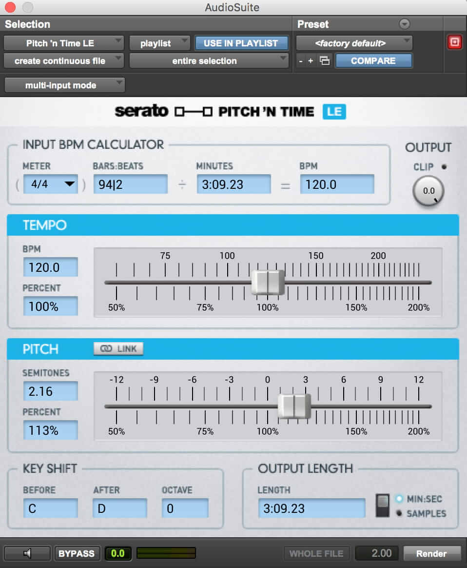 Pitch 'N Time LE - Pro Tools User Interface