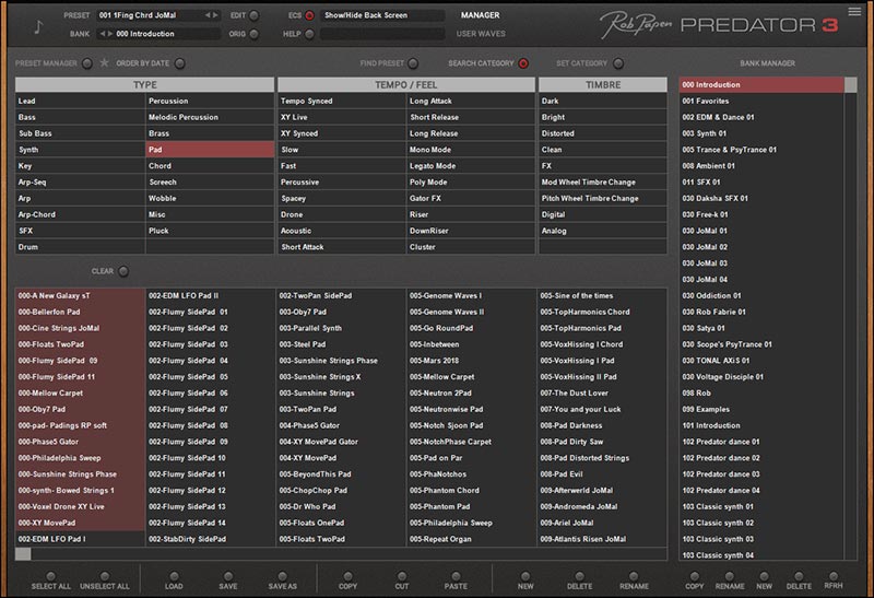 Rob Papen Predator 3 - Bank Manager Search Catagory UI