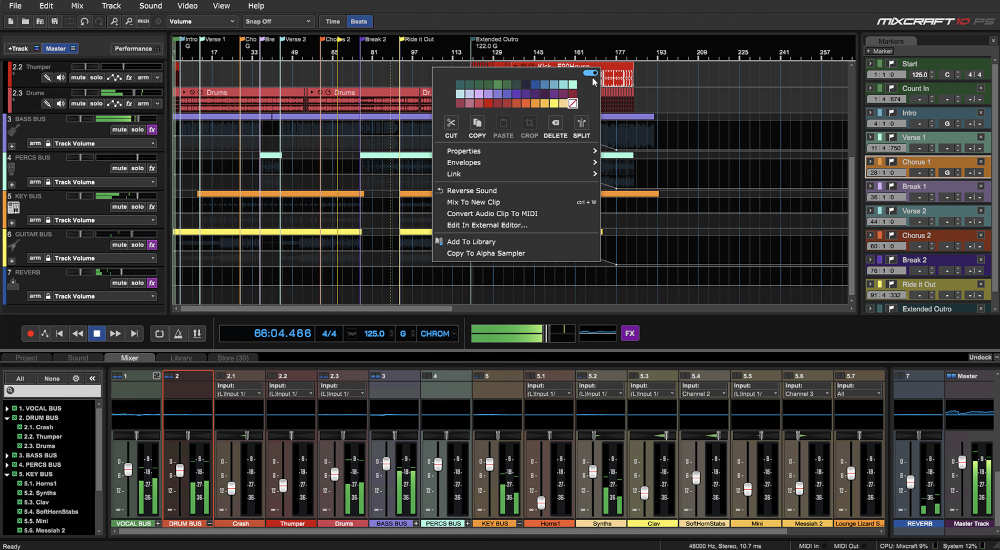 Acoustica Mixcraft 10.5 Recording Studio - UI