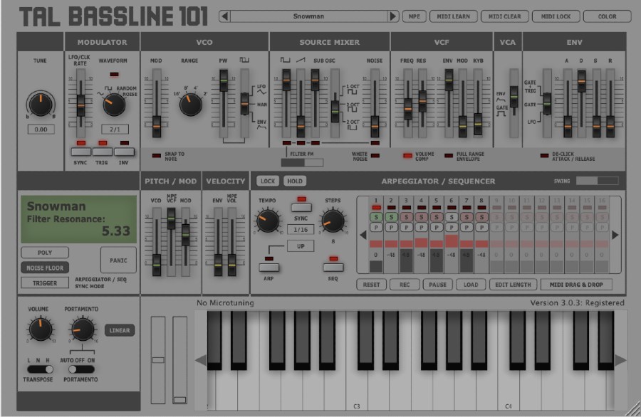 TAL-BassLine-101 User Interface