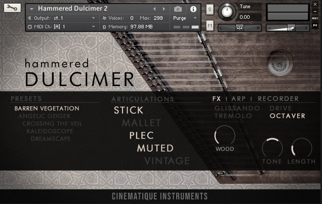 Cinematique Instruments Hammered Dulcimer User Interface