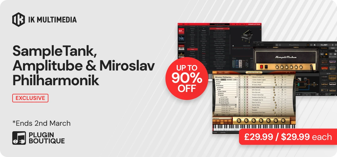 IK Multimedia Amplitube 5, SampleTank 4, & Miroslav Philharmonik 2 x Plugin Boutique 14th Anniversary Sale (Exclusive)