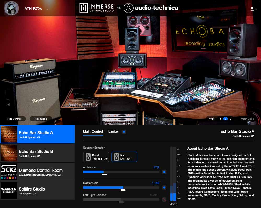 EmbodyVR Immerse Virtual Studio Audio-Technica  - GUI 2
