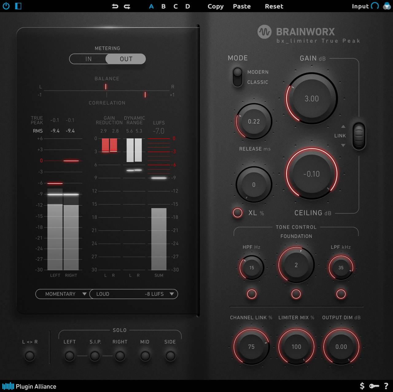 Brainworx bx_limiter True Peak - UI