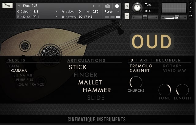 Cinematique Instruments Oud - Main GUI