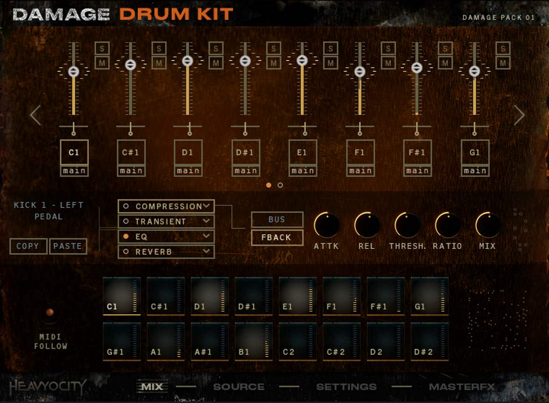 Heavyocity Damage Drum Kit - Mix View