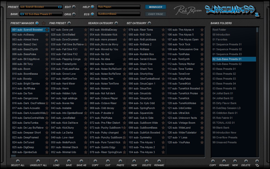 SubBoomBass 2 User Interface (Manager Presets Window)