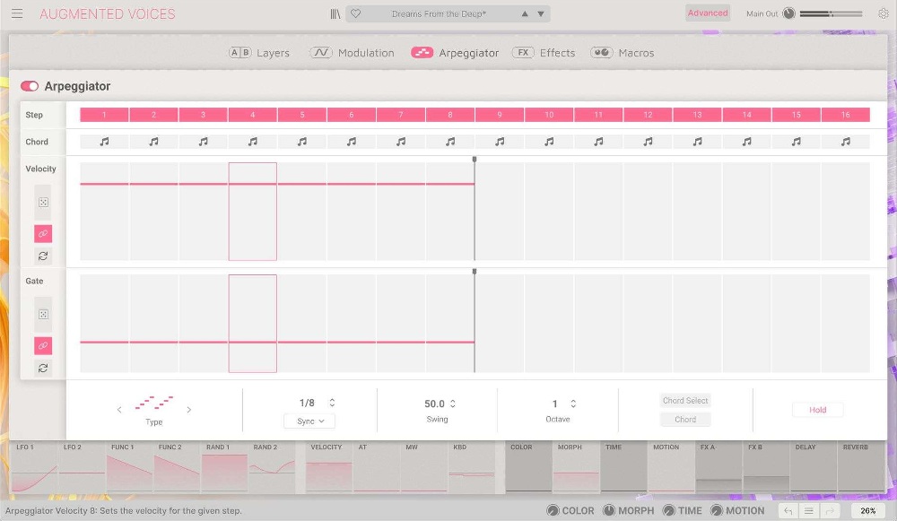 Arturia Augmented VOICES - Arpeggiator View