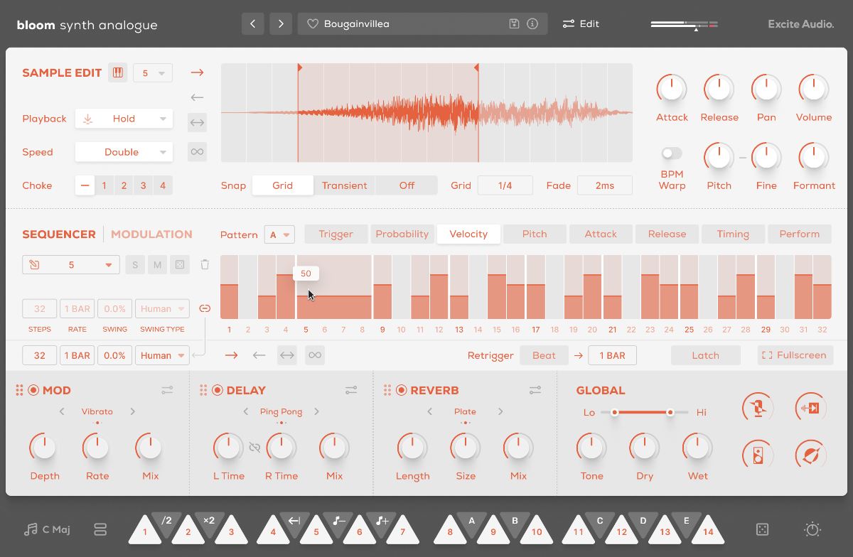Bloom Synth Analogue - Edit Page Sequencer (Velocity Tab)