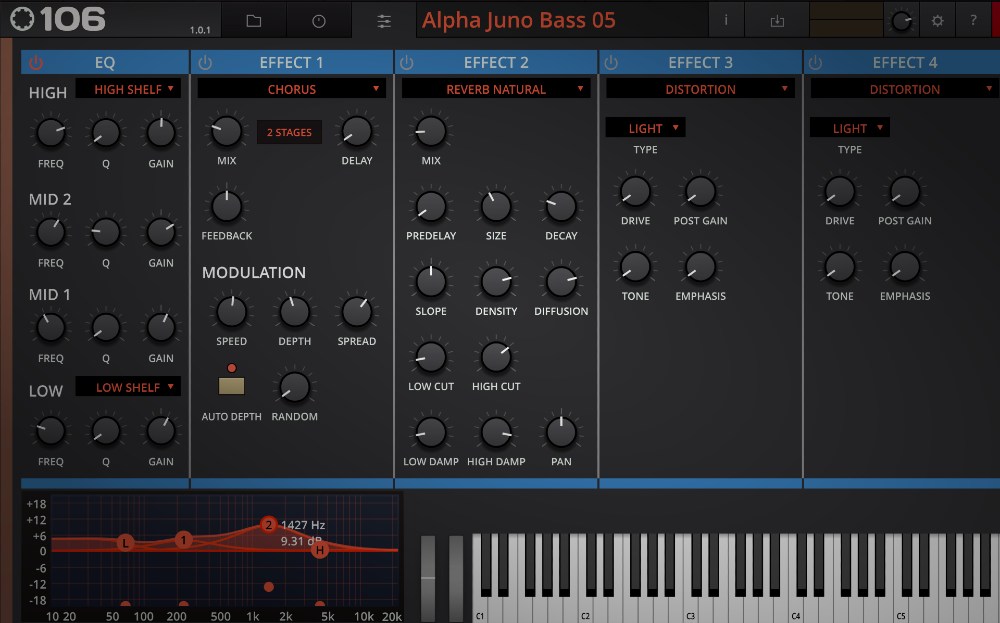Tracktion RetroMod 106 - Settings View