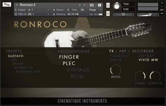 Cinematique Instruments Ronroco 2 - Main GUI