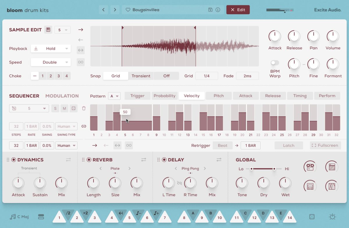 Bloom Drum Kits - Edit Page Sequencer (Velocity Tab)