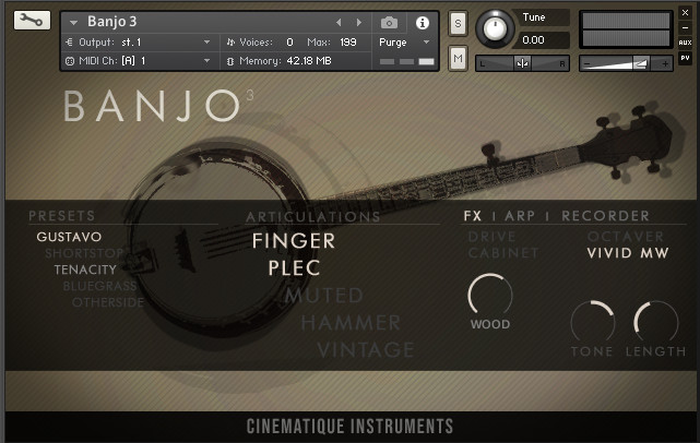 Cinematique Instruments Banjo 3 - Main GUI