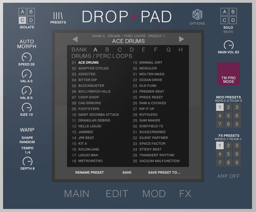 Drop Pad 3 - Preset Browser