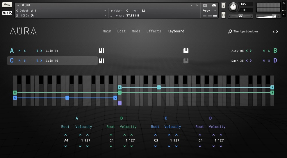 Big Fish Audio Aura: Atmospheric Drone Builder - User Interface (Keyboard Page)