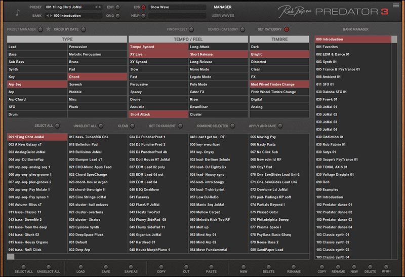 Rob Papen Predator 3 - Bank Manager Set Catagory UI