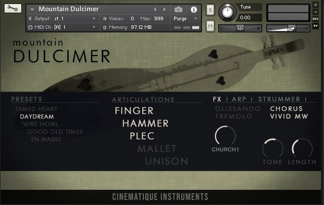 Cinematique Instruments Mountain Dulcimer - GUI