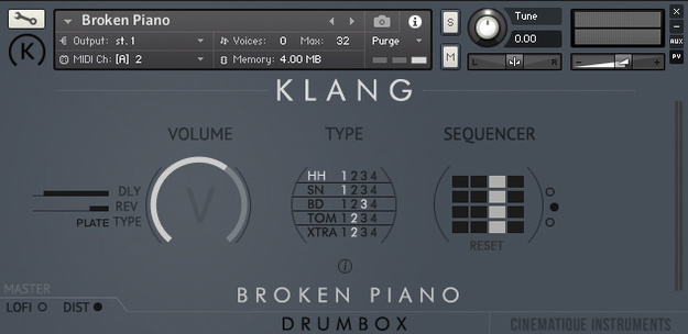 DRUMBOX: Broken Piano interface