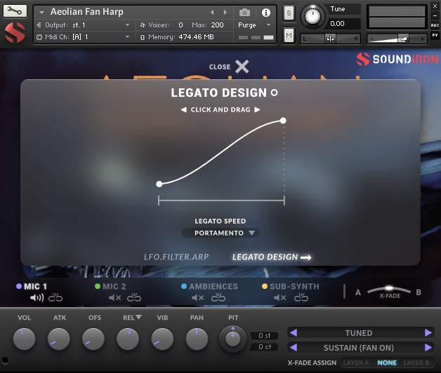 Soundiron Aeolian Fan Harp - UI - Legato View