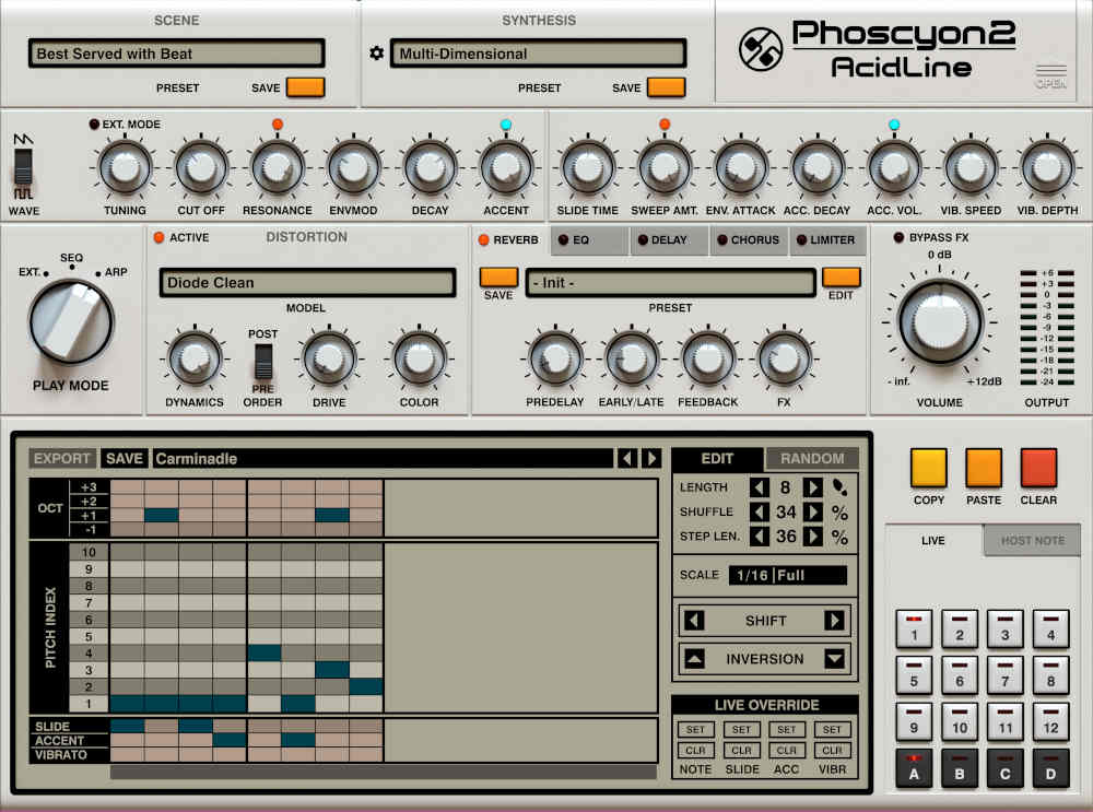 D16 Phoscyon 2 GUI (Arpeggiator View)