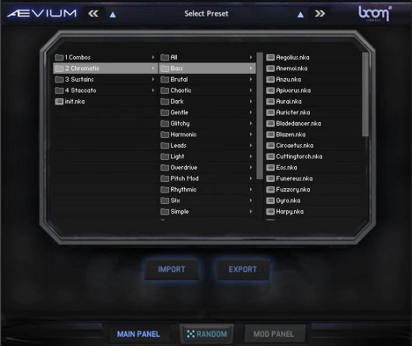 Soundiron Aevium - Preset Browser
