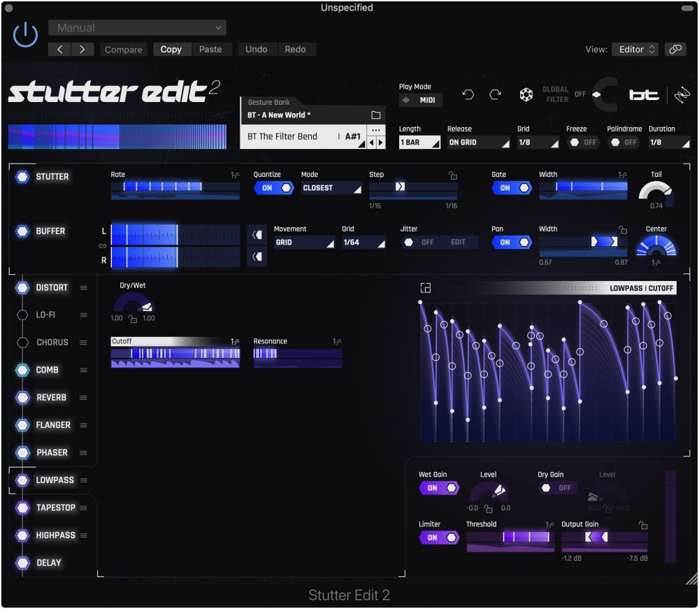 iZotope Stutter Edit 2 - User Interface - Lowpass