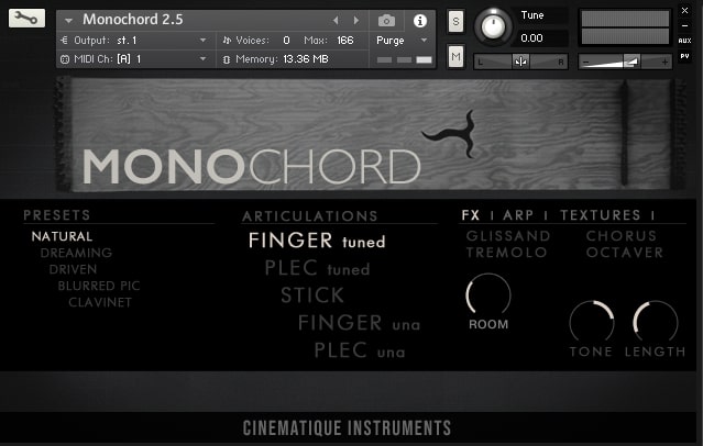 Cinematique Instruments Monochord 2 - Main GUI