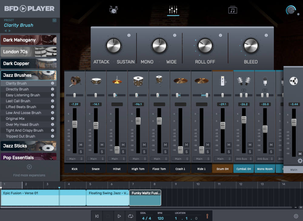 BFD Player Expansion: Jazz Brushes - Mixer UI