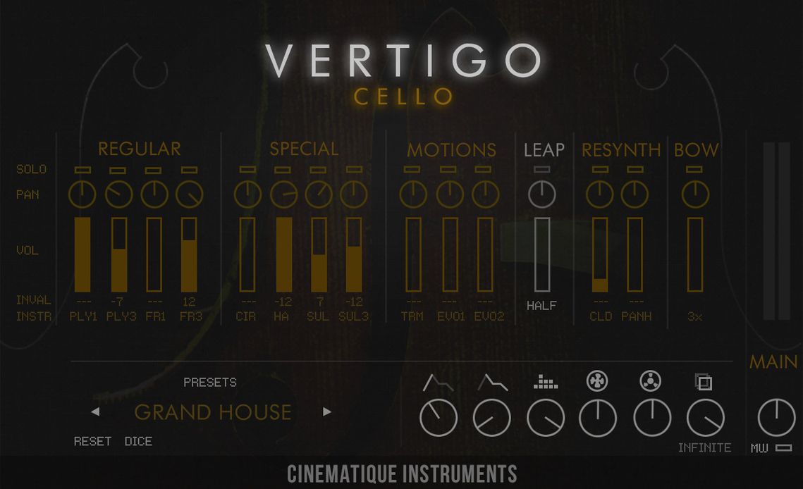 Cinematique Instruments Vertigo Cello - GUI